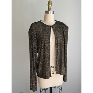 Vintage 90s Y2K Metallic Gold Cardigan Top Large Stretchy Shiny Whimsigoth Cyber